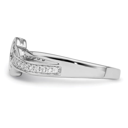 Sterling Silver Brilliant Embers Rhodium-Plated 20 Stone Micro Pav Cz Heart Ring