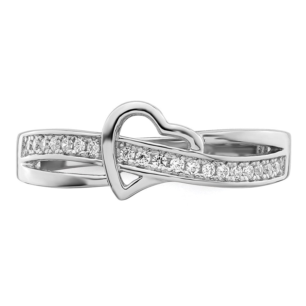 Sterling Silver Brilliant Embers Rhodium-Plated 20 Stone Micro Pav Cz Heart Ring