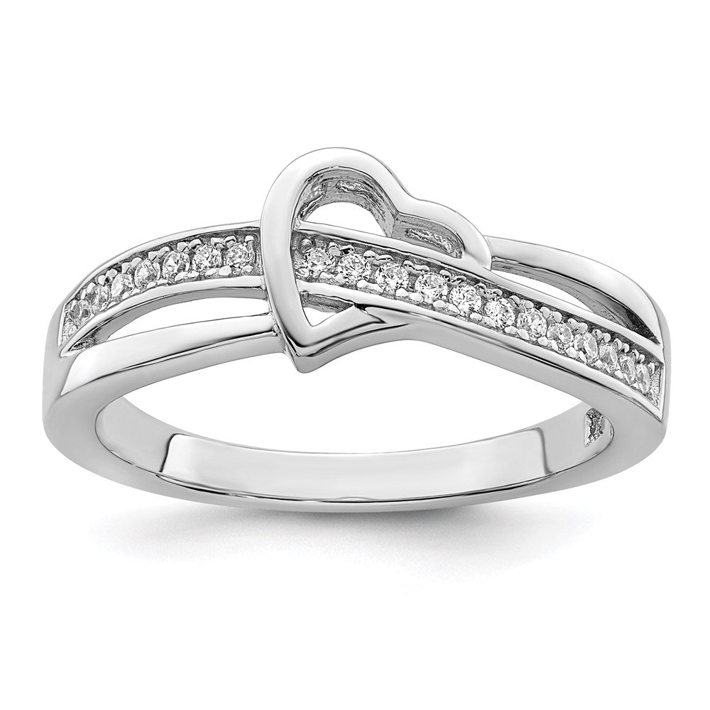 Sterling Silver Brilliant Embers Rhodium-Plated 20 Stone Micro Pav Cz Heart Ring