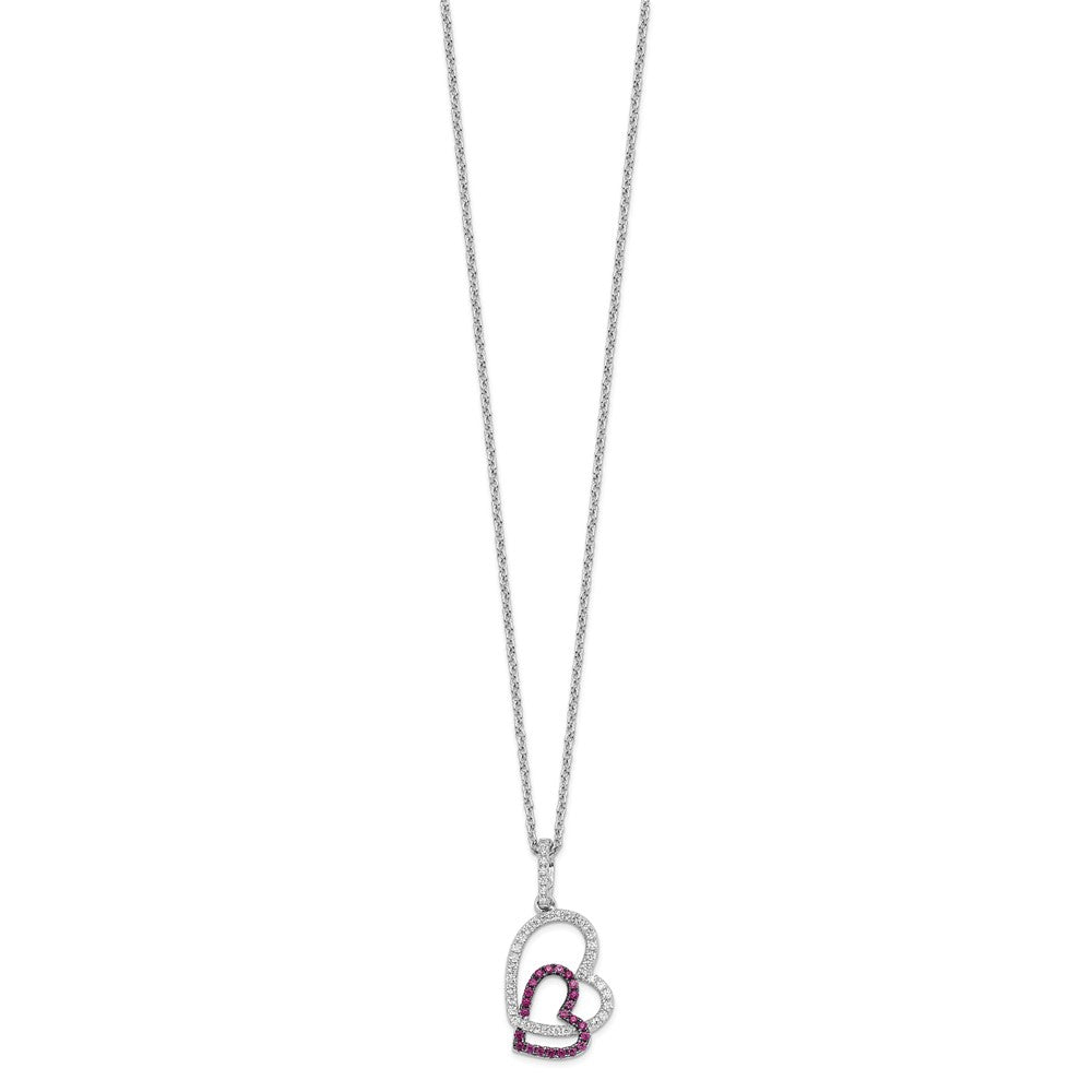Sterling Silver Brilliant Embers Rhodium-Plated 62 Stone 18 Inch Micro Pav Red And White Cz Heart Necklace With 2 Extender