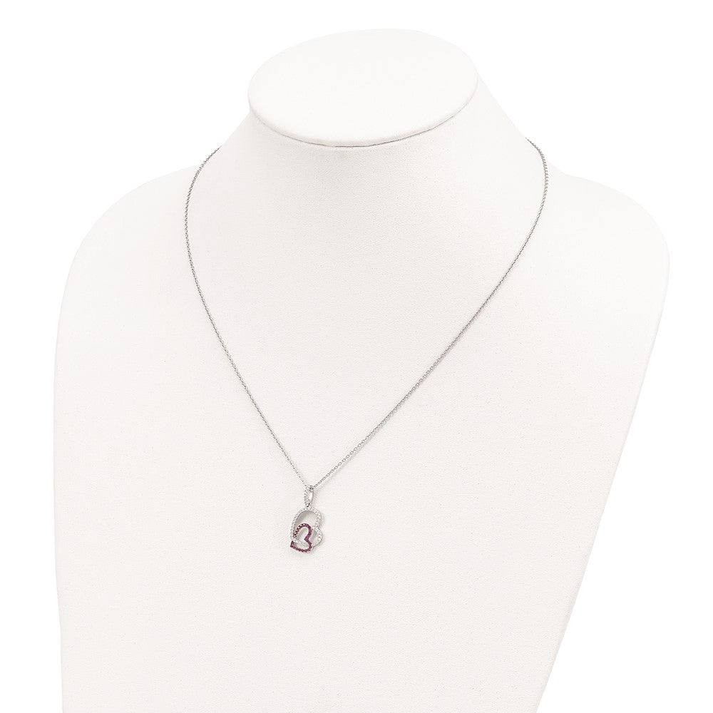 Sterling Silver Brilliant Embers Rhodium-Plated 62 Stone 18 Inch Micro Pav Red And White Cz Heart Necklace With 2 Extender