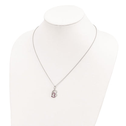 Sterling Silver Brilliant Embers Rhodium-Plated 62 Stone 18 Inch Micro Pav Red And White Cz Heart Necklace With 2 Extender
