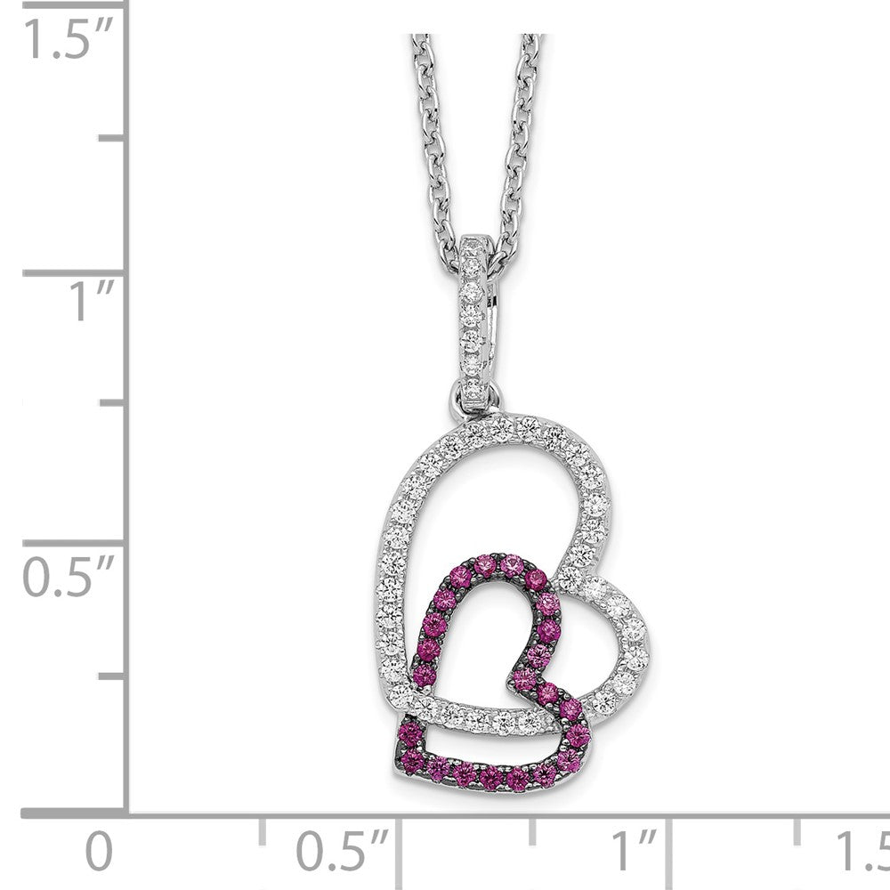 Sterling Silver Brilliant Embers Rhodium-Plated 62 Stone 18 Inch Micro Pav Red And White Cz Heart Necklace With 2 Extender