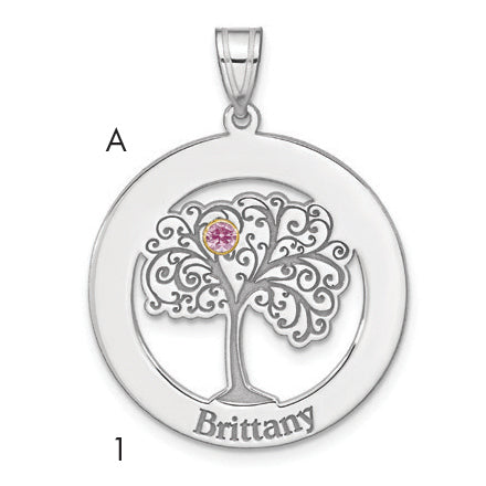 Sterling Silver Silver/Rhod-Plated 1 Birthstone With 14K Bezel Family Pendant