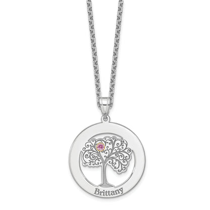 Sterling Silver Silver/Rhod-Plated 1 Birthstone With 14K Bezel Family Pendant