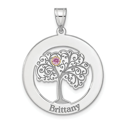 Sterling Silver Silver/Rhod-Plated 1 Birthstone With 14K Bezel Family Pendant