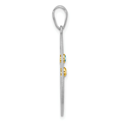 Sterling Silver Silver/Rhod-Plated 2 Birthstone With 14K Bezel Pendant