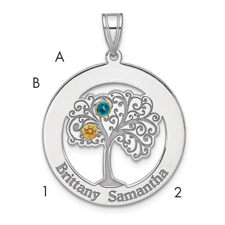 Sterling Silver Silver/Rhod-Plated 2 Birthstone With 14K Bezel Pendant