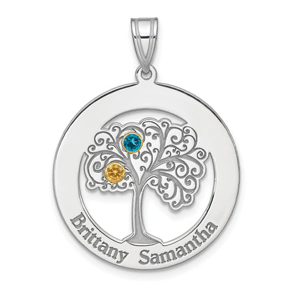 Sterling Silver Silver/Rhod-Plated 2 Birthstone With 14K Bezel Pendant