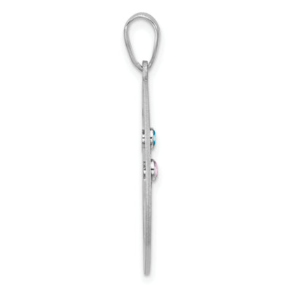 Sterling Silver Silver/Rhodium-Plated 2 Birthstone With Ss Bezel Pendant