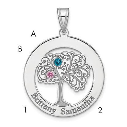 Sterling Silver Silver/Rhodium-Plated 2 Birthstone With Ss Bezel Pendant