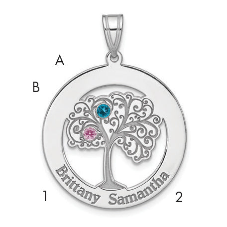 Sterling Silver Silver/Rhodium-Plated 2 Birthstone With Ss Bezel Pendant