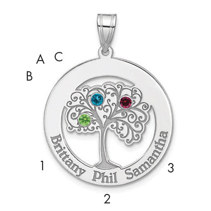 Sterling Silver Silver/Rhodium-Plated 3 Birthstone With Ss Bezel Family Pendant