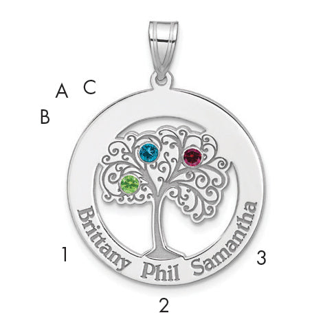 Sterling Silver Silver/Rhodium-Plated 3 Birthstone With Ss Bezel Family Pendant