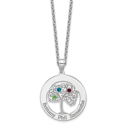 Sterling Silver Silver/Rhodium-Plated 3 Birthstone With Ss Bezel Family Pendant