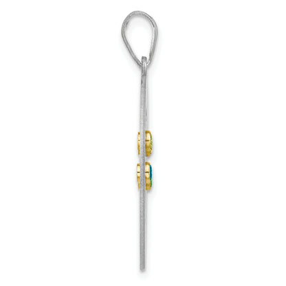 Sterling Silver Silver/Rhod-Plated 4 Birthstone With 14K Bezel Family Pendant