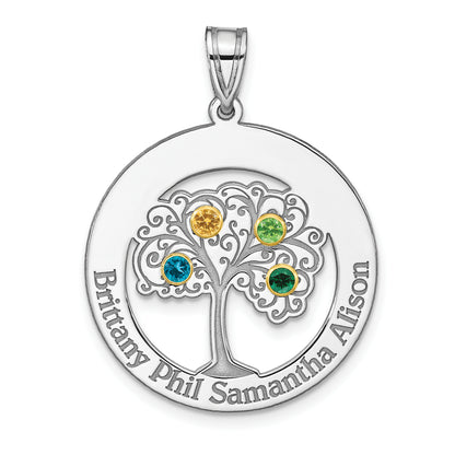 Sterling Silver Silver/Rhod-Plated 4 Birthstone With 14K Bezel Family Pendant