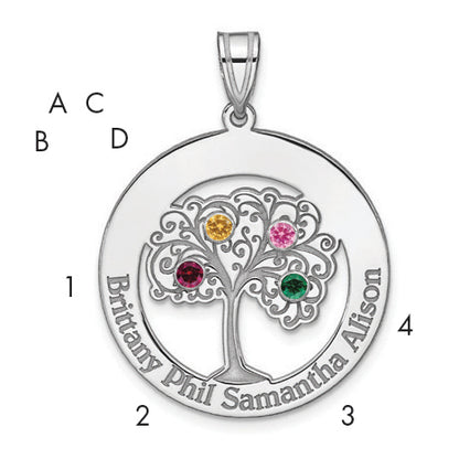 Sterling Silver Silver/Rhodium-Plated 4 Birthstone With Ss Bezel Family Pendant