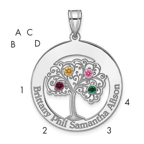 Sterling Silver Silver/Rhodium-Plated 4 Birthstone With Ss Bezel Family Pendant