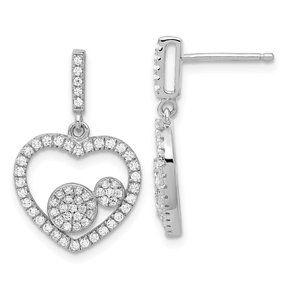 Sterling Silver Brilliant Embers Polished Cz Heart Dangle Post Earrings