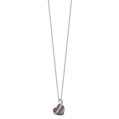 Sterling Silver Brilliant Embers Rhodium-Plated 68 Stone 18 Inch Micro Pav Pink And White Cz Heart Necklace With 2 Extender