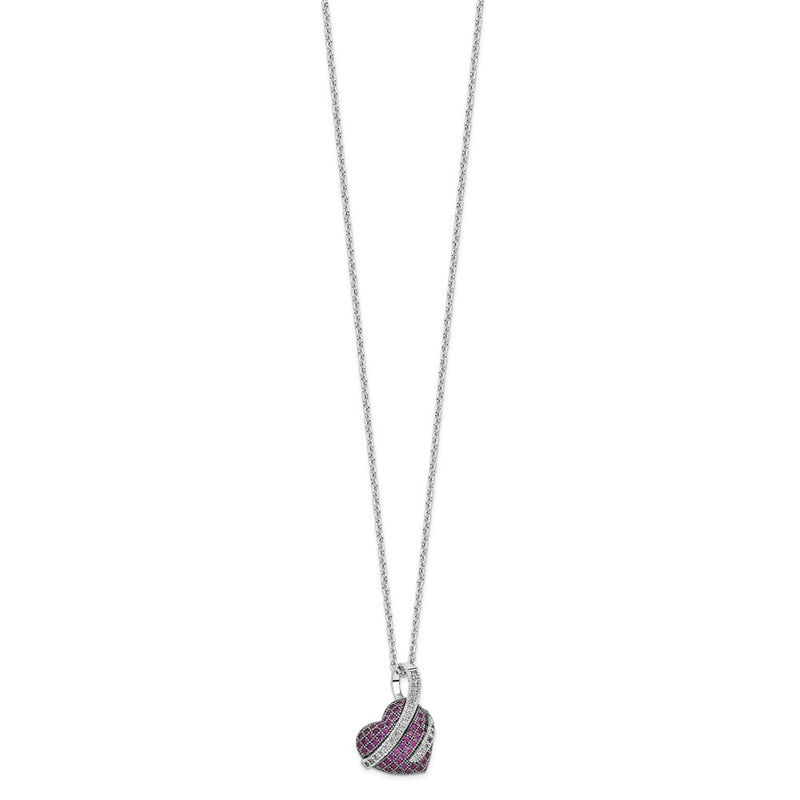 Sterling Silver Brilliant Embers Rhodium-Plated 68 Stone 18 Inch Micro Pav Pink And White Cz Heart Necklace With 2 Extender