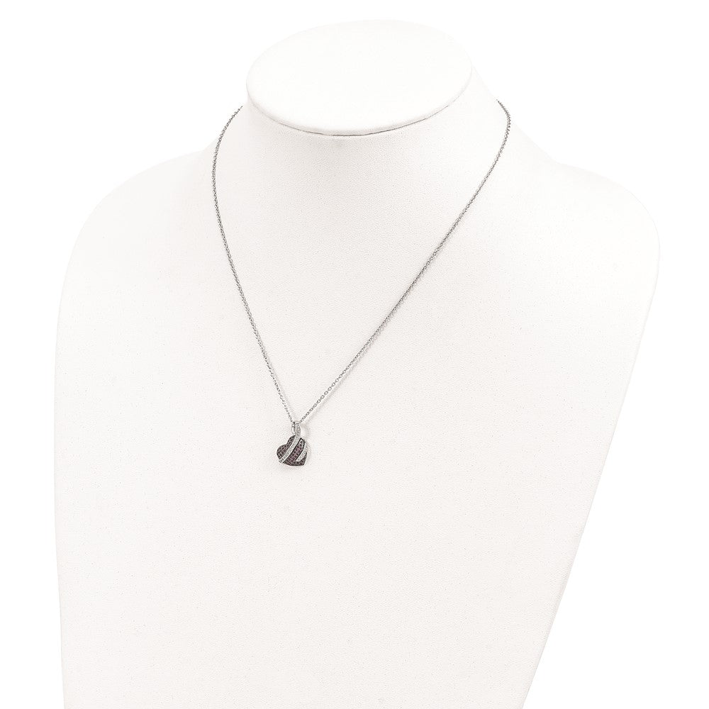 Sterling Silver Brilliant Embers Rhodium-Plated 68 Stone 18 Inch Micro Pav Pink And White Cz Heart Necklace With 2 Extender