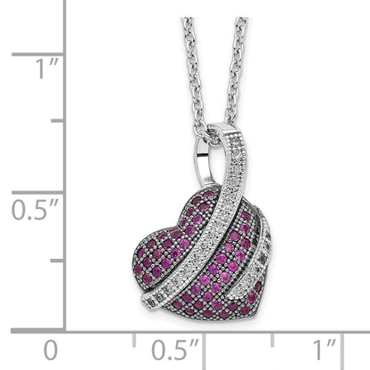 Sterling Silver Brilliant Embers Rhodium-Plated 68 Stone 18 Inch Micro Pav Pink And White Cz Heart Necklace With 2 Extender