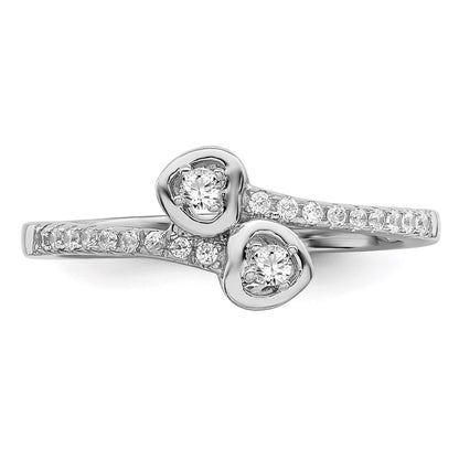 Sterling Silver Brilliant Embers Rhodium-Plated 21 Stone Micro Pav Cz Heart Ring