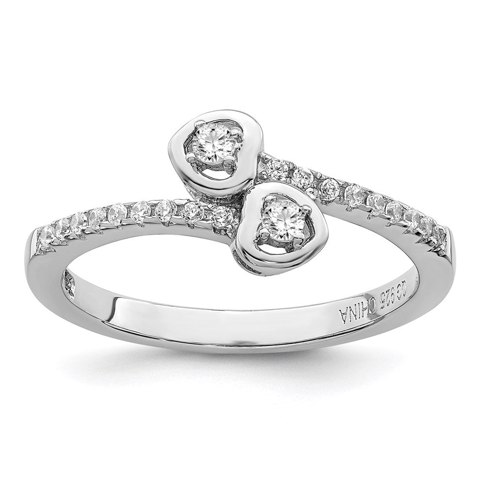 Sterling Silver Brilliant Embers Rhodium-Plated 21 Stone Micro Pav Cz Heart Ring