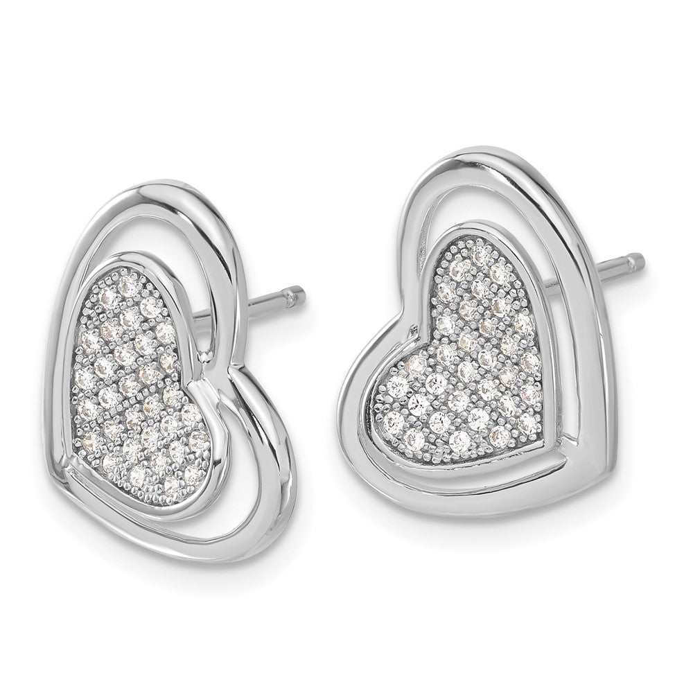 Sterling Silver Brilliant Embers Polished Cz Heart Post Earrings