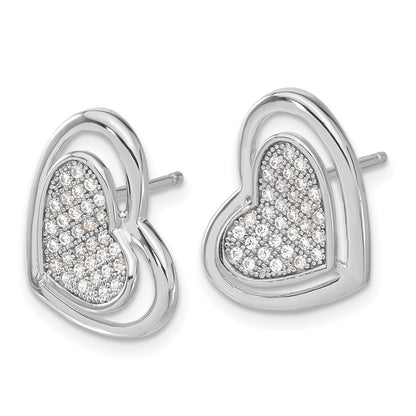 Sterling Silver Brilliant Embers Polished Cz Heart Post Earrings