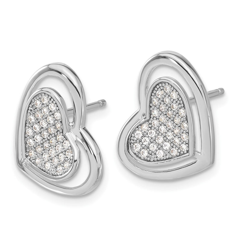 Sterling Silver Brilliant Embers Polished Cz Heart Post Earrings