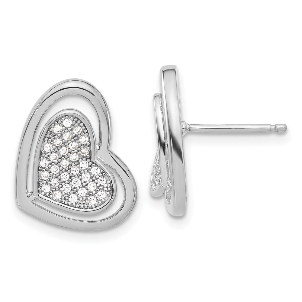 Sterling Silver Brilliant Embers Polished Cz Heart Post Earrings