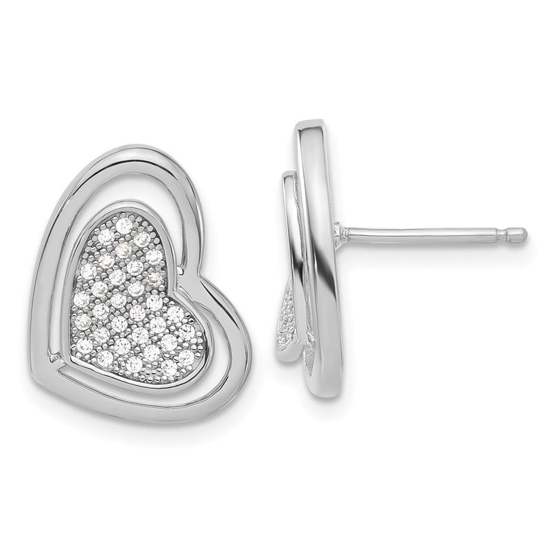 Sterling Silver Brilliant Embers Polished Cz Heart Post Earrings