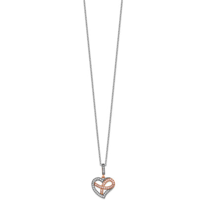 Ss/Gold Plated Brilliant Embers Sterling Silver Rose Gold-Plated Rhodium-Plated 49 Stone 18 Inch Micro Pav Cz Polished Heart Necklace With 2 Extender