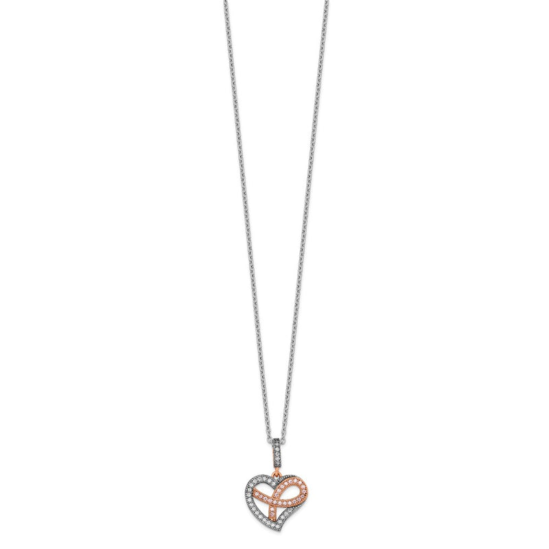 Ss/Gold Plated Brilliant Embers Sterling Silver Rose Gold-Plated Rhodium-Plated 49 Stone 18 Inch Micro Pav Cz Polished Heart Necklace With 2 Extender
