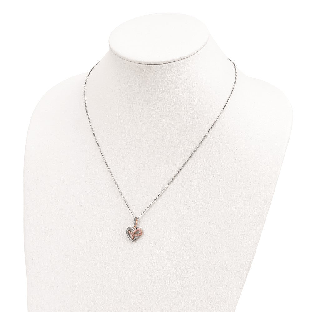 Ss/Gold Plated Brilliant Embers Sterling Silver Rose Gold-Plated Rhodium-Plated 49 Stone 18 Inch Micro Pav Cz Polished Heart Necklace With 2 Extender