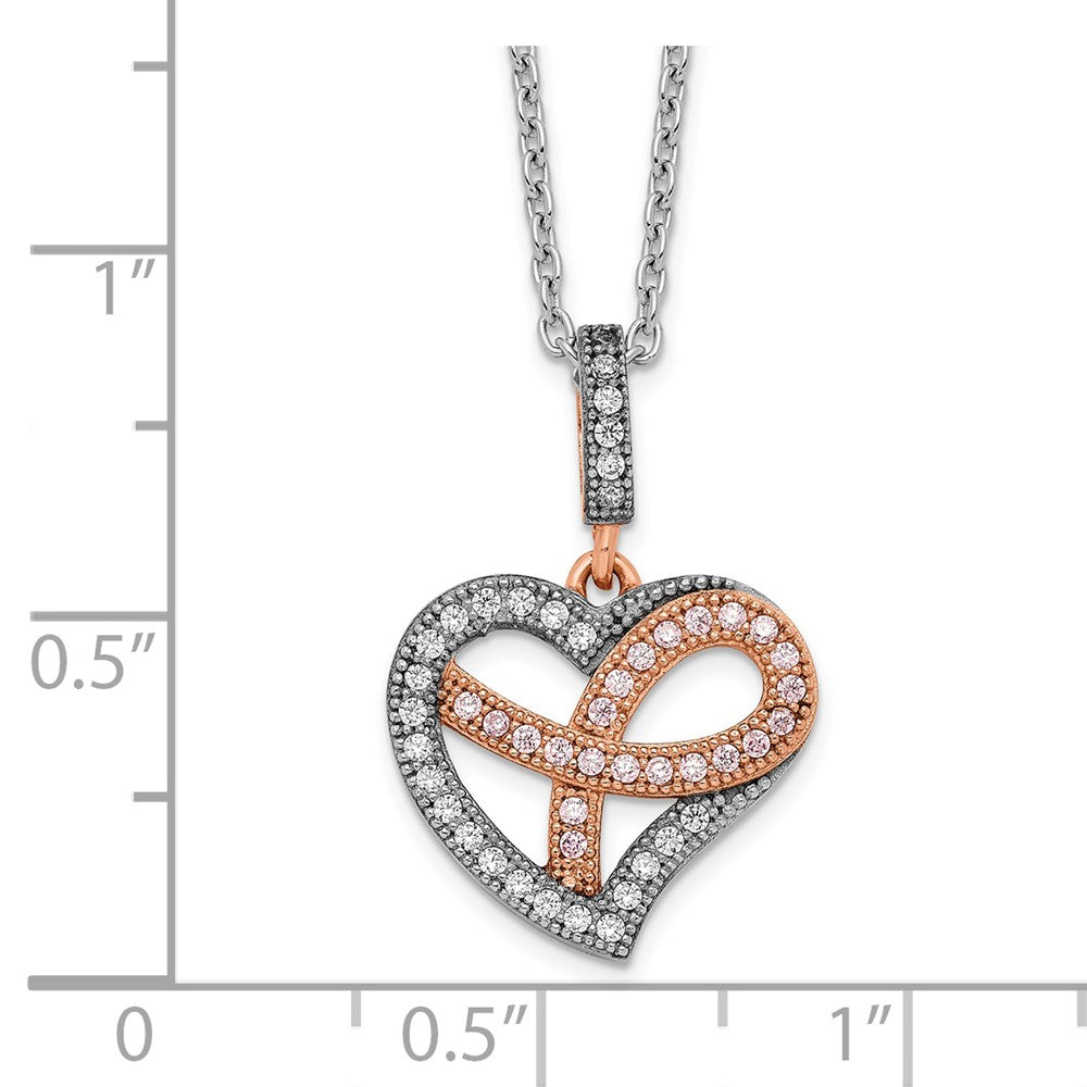 Ss/Gold Plated Brilliant Embers Sterling Silver Rose Gold-Plated Rhodium-Plated 49 Stone 18 Inch Micro Pav Cz Polished Heart Necklace With 2 Extender