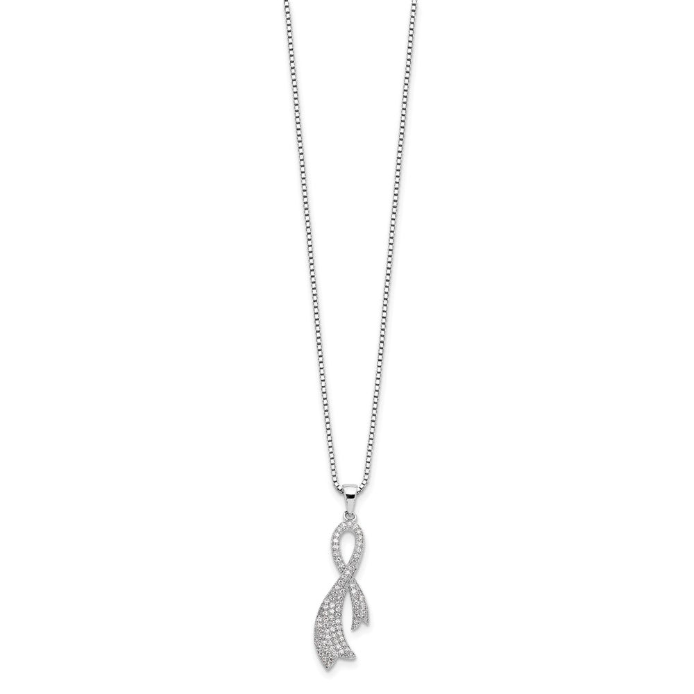 Sterling Silver Brilliant Embers Rhodium-Plated 78 Stone 18 Inch Micro Pav Cz Ribbon Necklace With 2 Extender