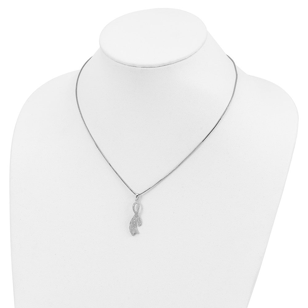 Sterling Silver Brilliant Embers Rhodium-Plated 78 Stone 18 Inch Micro Pav Cz Ribbon Necklace With 2 Extender