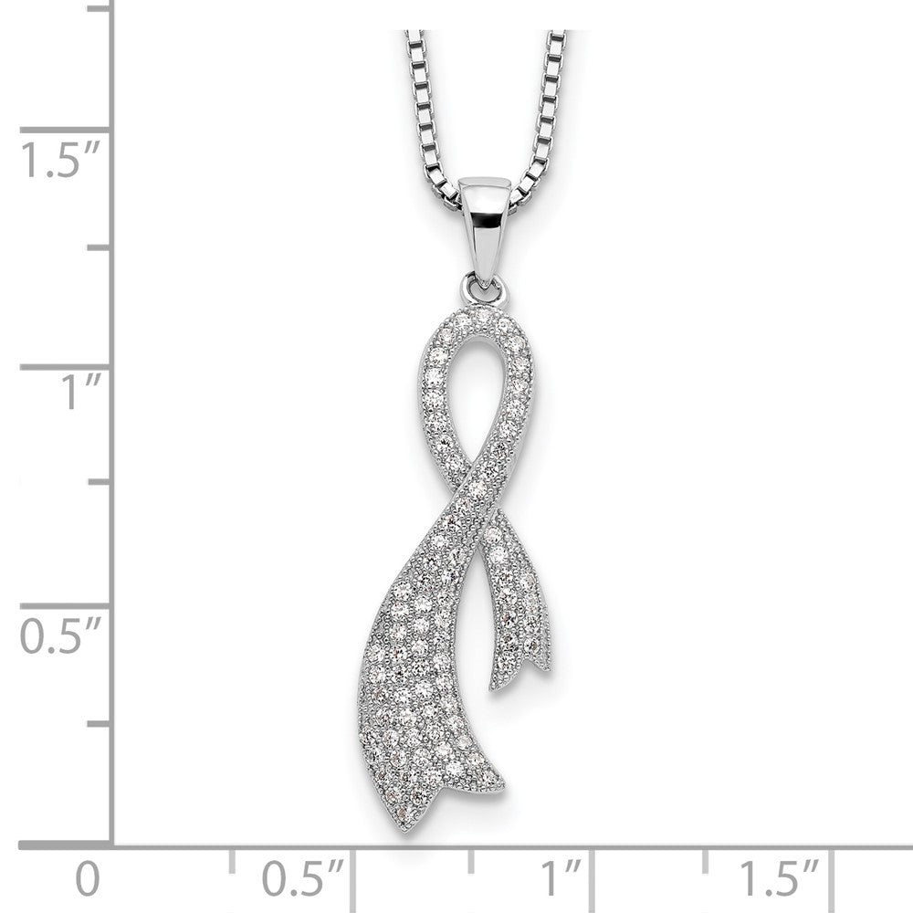 Sterling Silver Brilliant Embers Rhodium-Plated 78 Stone 18 Inch Micro Pav Cz Ribbon Necklace With 2 Extender