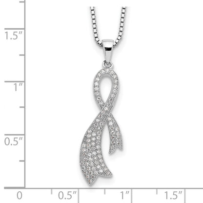 Sterling Silver Brilliant Embers Rhodium-Plated 78 Stone 18 Inch Micro Pav Cz Ribbon Necklace With 2 Extender