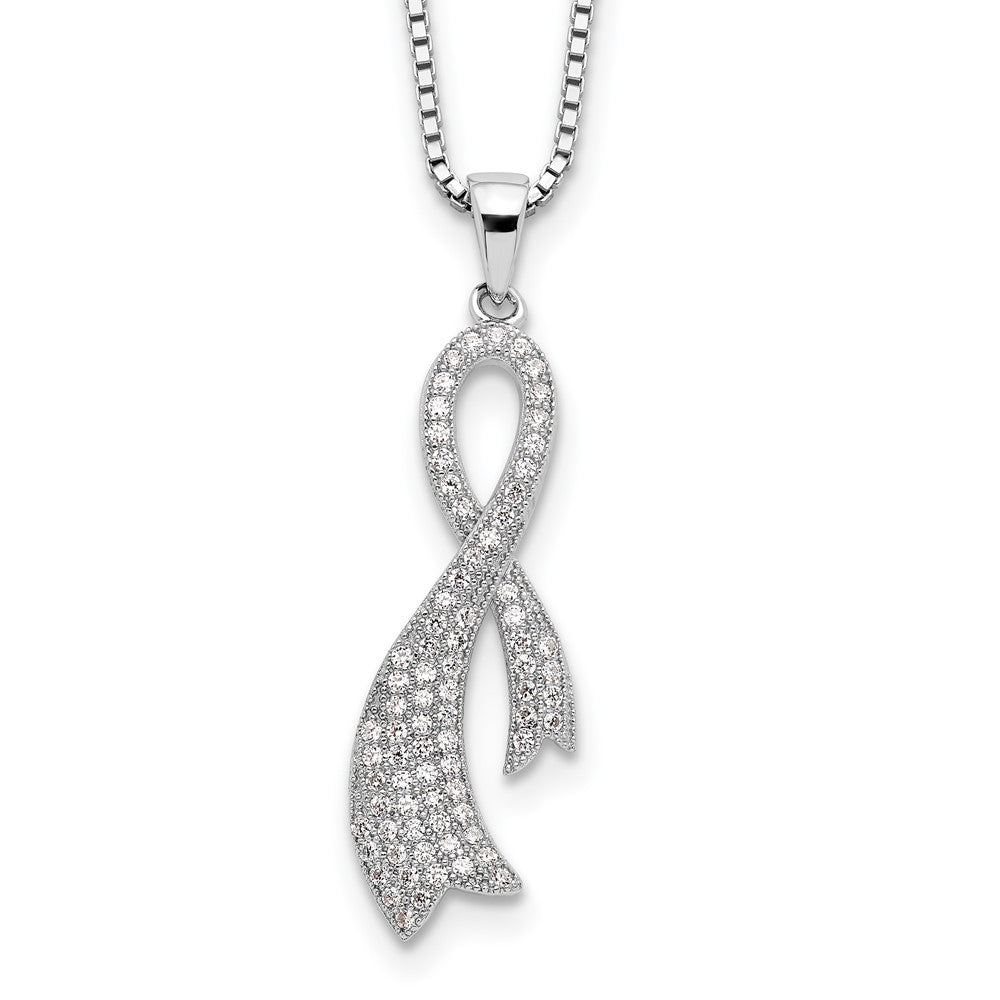 Sterling Silver Brilliant Embers Rhodium-Plated 78 Stone 18 Inch Micro Pav Cz Ribbon Necklace With 2 Extender