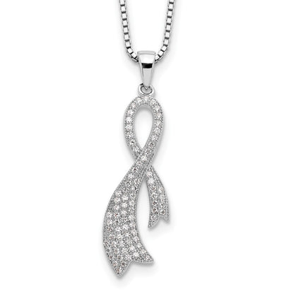 Sterling Silver Brilliant Embers Rhodium-Plated 78 Stone 18 Inch Micro Pav Cz Ribbon Necklace With 2 Extender