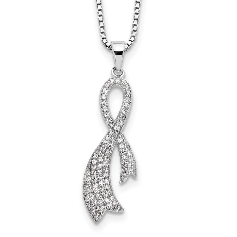 Sterling Silver Brilliant Embers Rhodium-Plated 78 Stone 18 Inch Micro Pav Cz Ribbon Necklace With 2 Extender