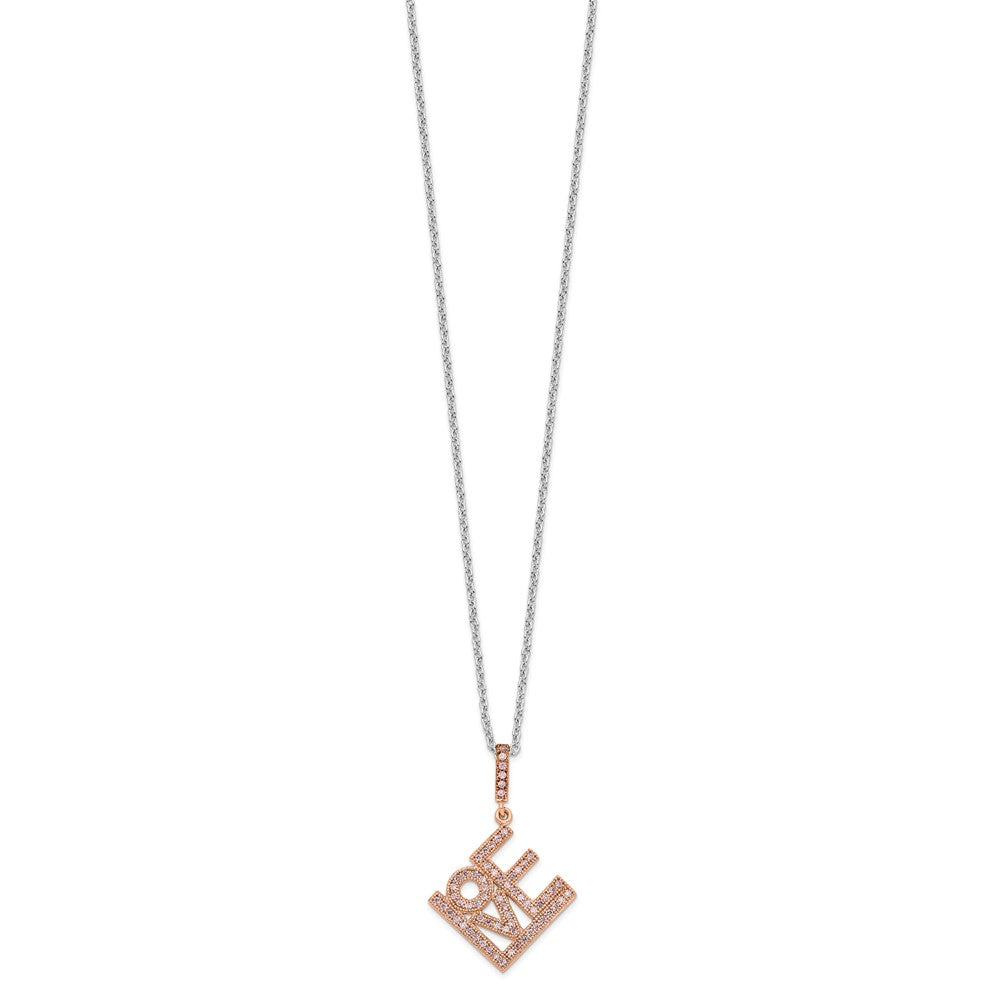 Ss/Gold Plated Brilliant Embers Sterling Silver Rose Gold-Plated 68 Stone 18 Inch Micro Pav Cz Love Necklace With 2 Extender