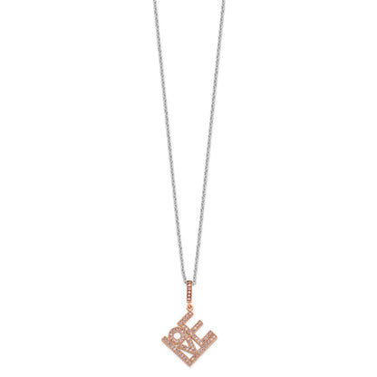 Ss/Gold Plated Brilliant Embers Sterling Silver Rose Gold-Plated 68 Stone 18 Inch Micro Pav Cz Love Necklace With 2 Extender