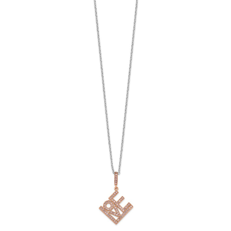 Ss/Gold Plated Brilliant Embers Sterling Silver Rose Gold-Plated 68 Stone 18 Inch Micro Pav Cz Love Necklace With 2 Extender
