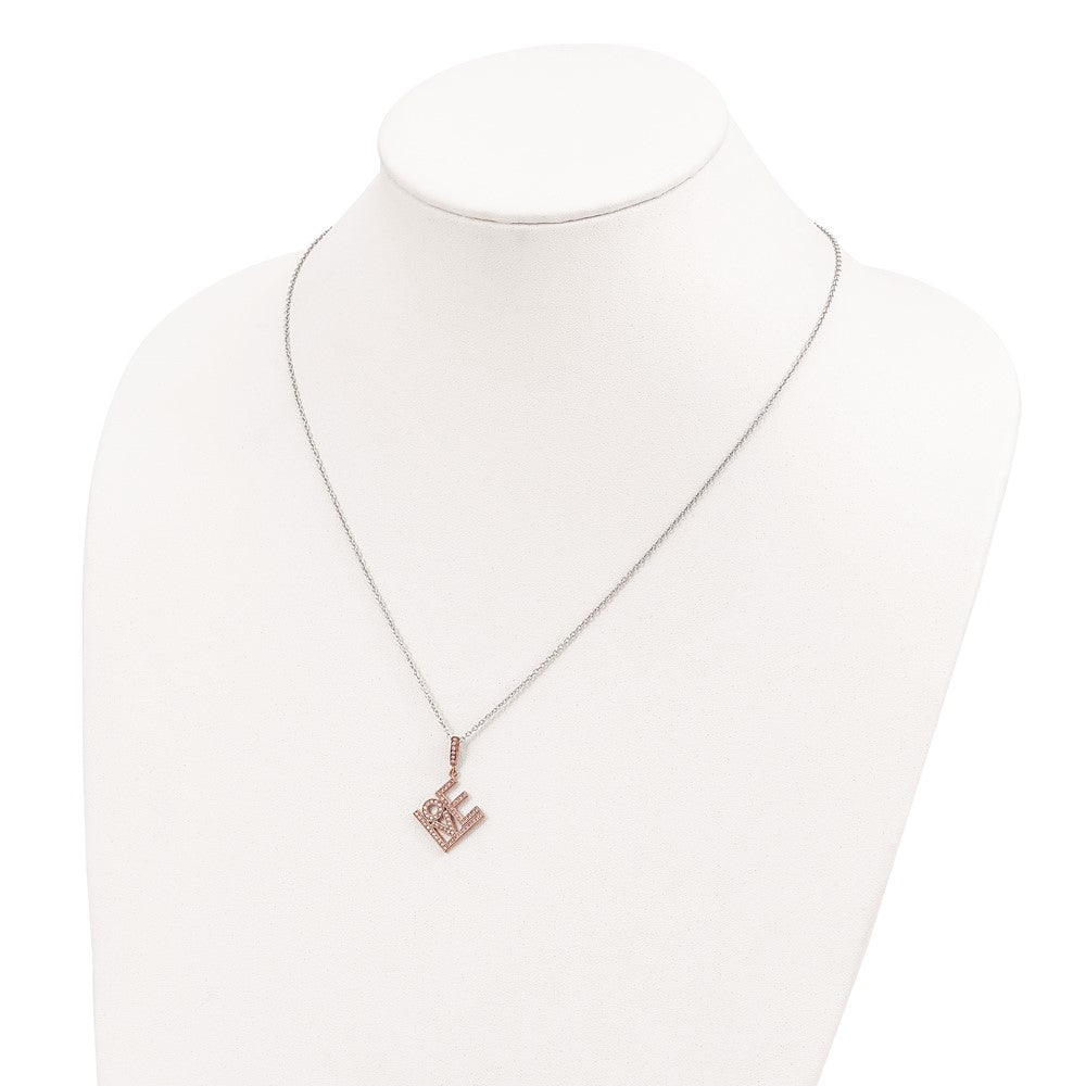 Ss/Gold Plated Brilliant Embers Sterling Silver Rose Gold-Plated 68 Stone 18 Inch Micro Pav Cz Love Necklace With 2 Extender